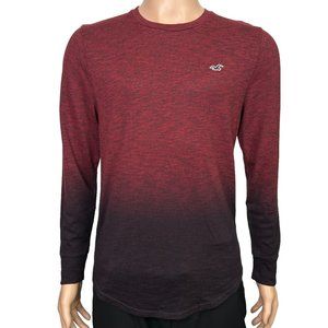 Hollister Mens M Red Black Knit Long‎ Sleeve Pullover Henley Polo Shirt